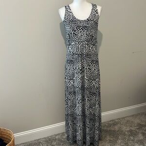 Soma Maxi Dress Large L Stretch Comfy Black‎ White